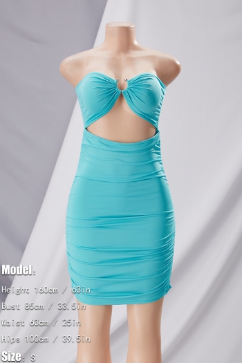 Summer new stylish solid color stretch hollow shirring tube design backless bodycon sexy mini dress