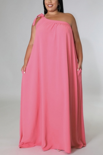 xl-4xl plus size summer new solid color inelastic single sleeve shirring swing stylish simple maxi dress