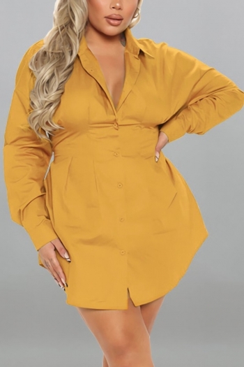 XL-5XL plus size autumn new stylish 7 colors simple solid color single breasted non-stretch loose casual mini dress