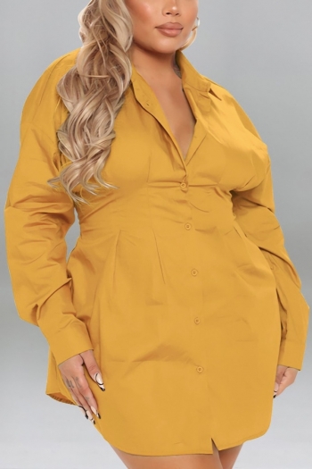 XL-5XL plus size autumn new stylish 7 colors simple solid color single breasted non-stretch loose casual mini dress