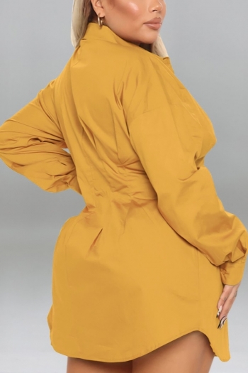 XL-5XL plus size autumn new stylish 7 colors simple solid color single breasted non-stretch loose casual mini dress