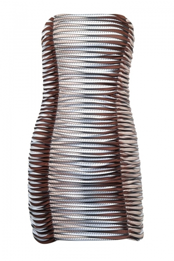 summer new stripe batch printing stretch tube design shirring bodycon stylish sexy mini dress
