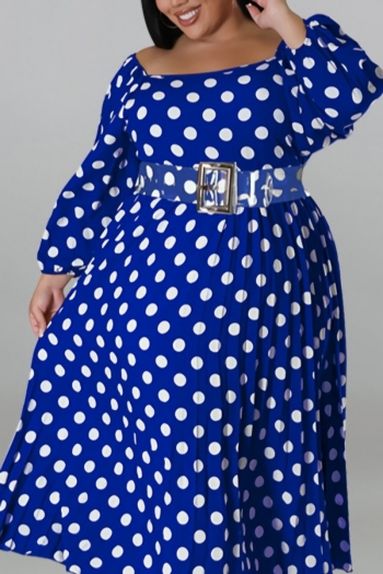 xl-5xl plus size autumn new 5 colors non-stretch polka dot printing with belt lace-up casual maxi dress