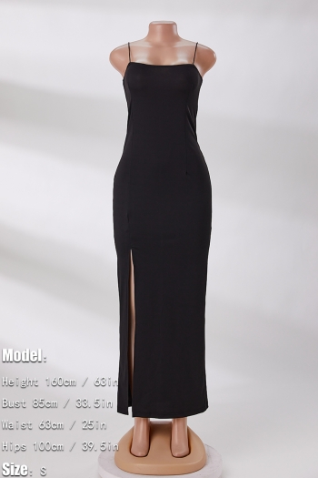 Plus size slight stretch simple solid color sling high slit sexy maxi dress