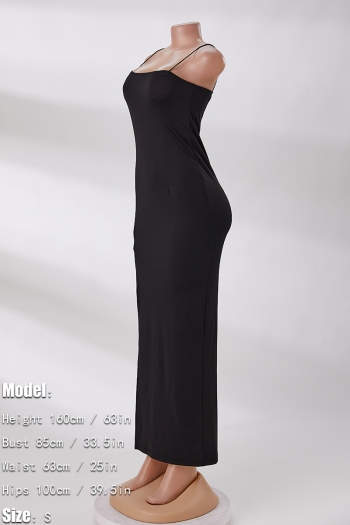 Plus size slight stretch simple solid color sling high slit sexy maxi dress