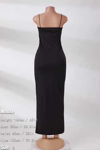 Plus size slight stretch simple solid color sling high slit sexy maxi dress