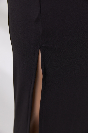 Plus size slight stretch simple solid color sling high slit sexy maxi dress