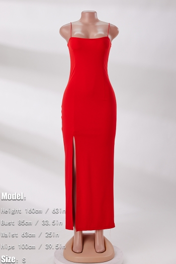 Plus size slight stretch simple solid color sling high slit sexy maxi dress