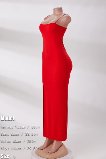 Plus size slight stretch simple solid color sling high slit sexy maxi dress