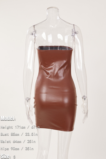 Slight stretch simple solid color slim pu strapless sexy mini dress