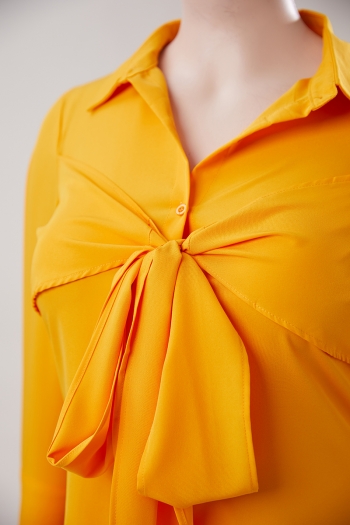 Sexy plus size non-stretch orange lace-up single-breasted shirt-style mini dress
