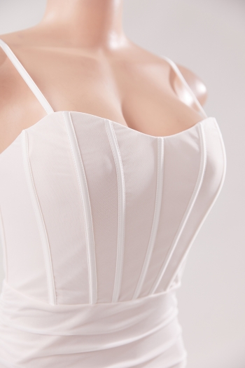 Sexy  xs-xl slight stretch mesh spliced boned sling zip-up slim mini dress