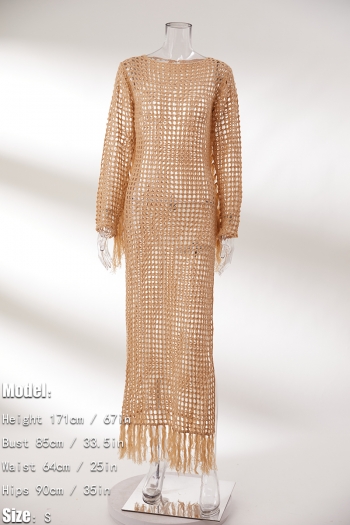 Sexy slight stretch crochet hollow orange tassel high slit cover-ups (without panties)