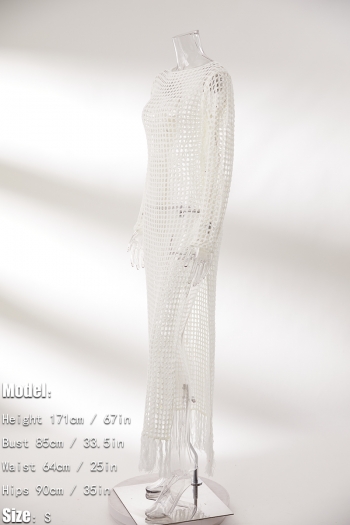 Sexy slight stretch crochet hollow orange tassel high slit cover-ups (without panties)
