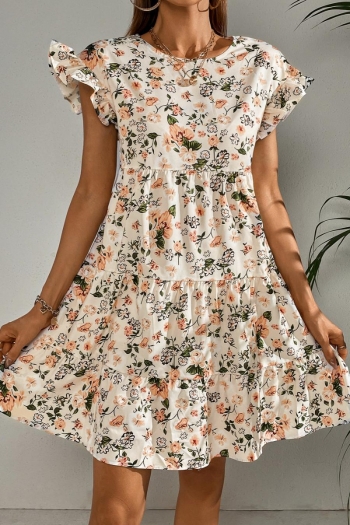 bohemian non-stretch floral batch printing ruffle mini dress