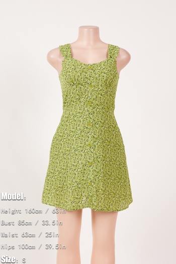 Stylish non-stretch floral printing single-breasted zip-up lined mini dress