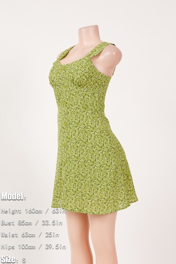 Stylish non-stretch floral printing single-breasted zip-up lined mini dress