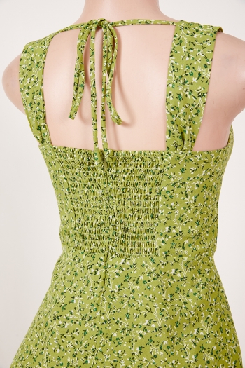 Stylish non-stretch floral printing single-breasted zip-up lined mini dress