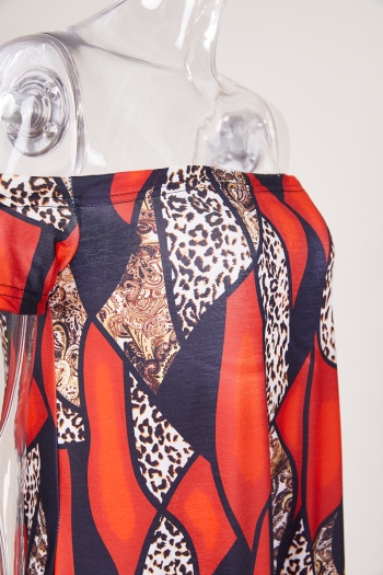 Stylish plus size batch print non-stretch off-the-shoulder pocket maxi dress #1