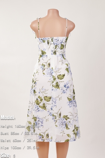 Sexy slight stretch sling shirring high slit print midi dress size run small