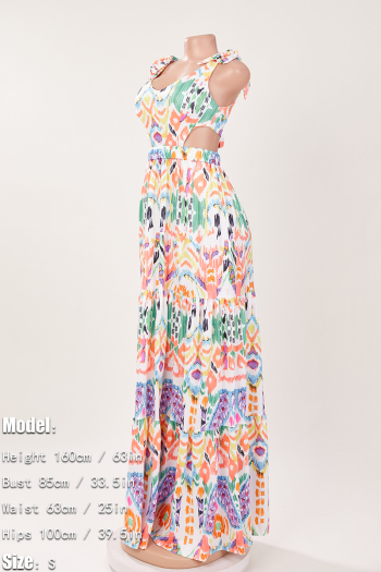 Sexy plus-size slight stretch batch printing bandage backless maxi dress