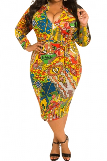 oversized new stylish zip-up multicolor pattern batch printed stretch both sides wear dress(with belt)