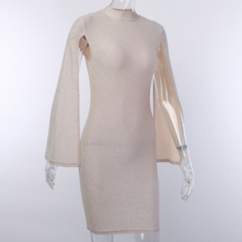 New stylish slim fit high stretch split sleeve metallic yarn dress