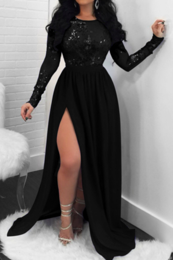 new stylish backless lace see through splice high slit sequin micro-elastic dress