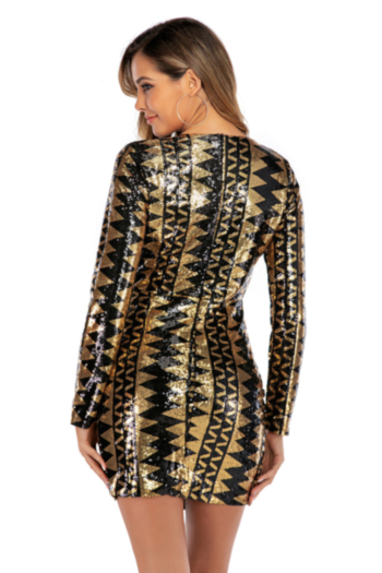 New stylish v neck slit slim fit stretch sequin dress