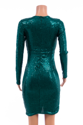 New stylish three colors hollow slit irregular sequins slim stretch dress