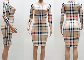 New stylish plus size four colors lattice print slim stretch dress