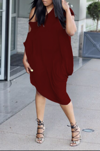new plus size four colors stylish loose strapless hollow stretch irregular dress
