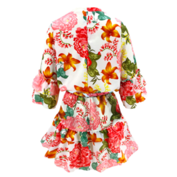 New stylish floral batch printing loose ruffle flare sleeve cute dress(With belt)
