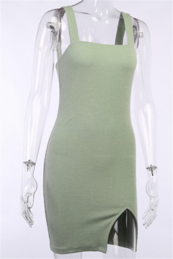 New solid color stretch sling slit stylish slim dress