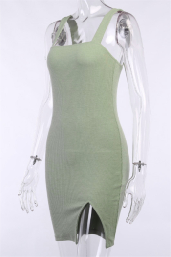 New solid color stretch sling slit stylish slim dress