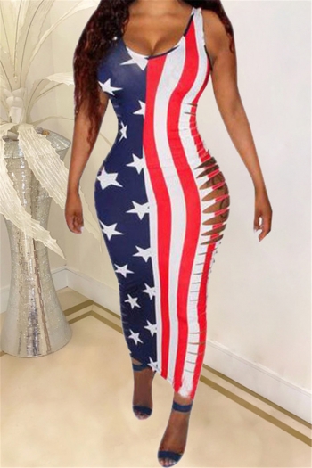 american flag printing new plus size stretch low-cut cutout sexy bodycon dress