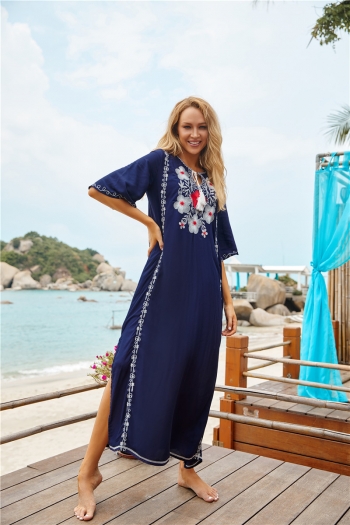 new ethnic style embroidered loose stylish beach vacation dress cover-ups