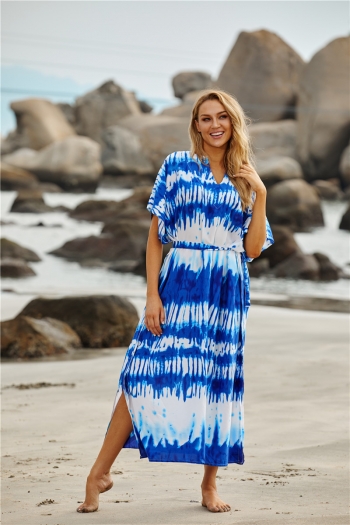 new tie-dyed loose stylish vacation beach dress cover-ups with belt