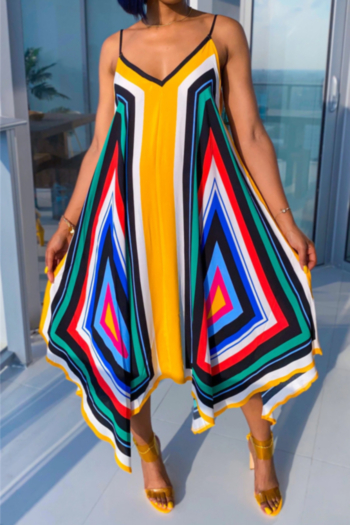 new plus size geometrical pattern print sling loose irregular stylish bohemian dress