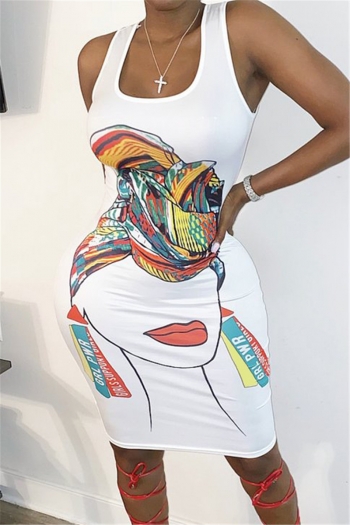 new plus size cartoon pattern print stretch low-cut sexy bodycon dress