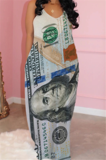 oversize dollar pattern print stretch sling sexy dress