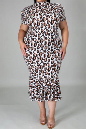 new oversize leopard print micro-elastic stylish fishtail dress