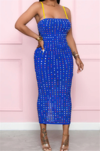 new two colors stretch sling rhinestones decorated elegant sexy bodycon dress