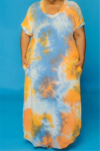 two colors oversize batch tie-dyed stretch pockets stylish loose dress