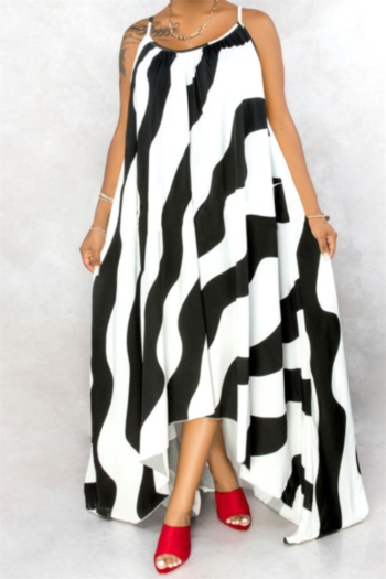 oversize stripes print sling irregular hem stylish dress