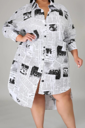 autumn new oversize newspaper print inelastic stylish casual irregular shirtdress