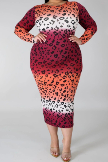 oversize autumn new gradient leopard print stretch stylish dress