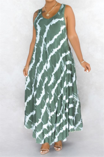 plus size sleeveless summer digital batch printing stretch loose dress