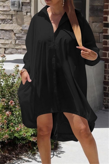 plus size 3 colors solid color single breasted simple irregular inelastic loose dress