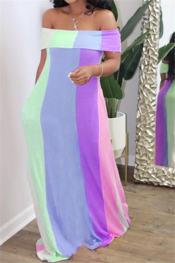 plus size summer multicolor batch printing off-shoulder stretch loose dress